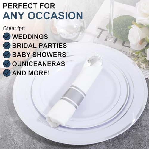 Joyido 400PCS Pre Rolled Silver Plastic Silverware Sets - Heavy Duty Silver Cutlery - Include 100 Pack Wrapped Disposable Utensils with Napkins for Parties & Dinners & Weddings