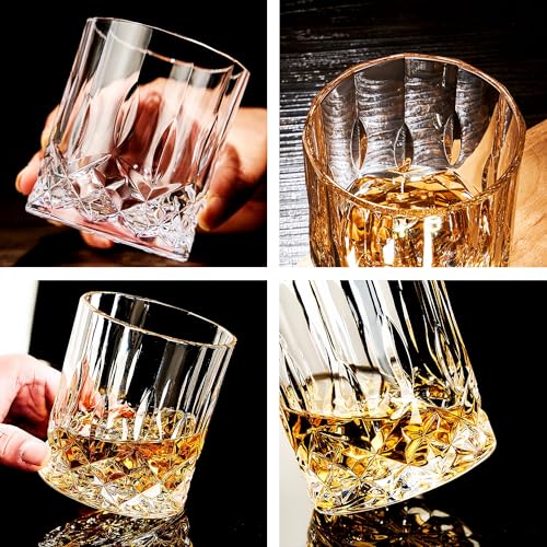 GLASKEY Whiskey Glasses Set of 4,Rock Glasses,11 oz Lead-Free Crystal Bourbon Glass,Old Fashioned Glass for Bourbon,Cognac,Irish Whisky,Personalised Whisky Glass Gift Set for Men,Dad,Brother