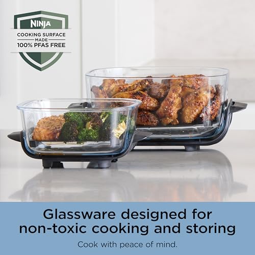 Ninja Crispi 4-in-1 Glass Air Fryer | 450°F | Non-Toxic | 4QT & 6-Cup Glass Containers w/Lids | Microwave, Freezer, Dishwasher Safe | Max Crisp, Air Fry, Bake, Recrisp | Periwinkle | FN101PL