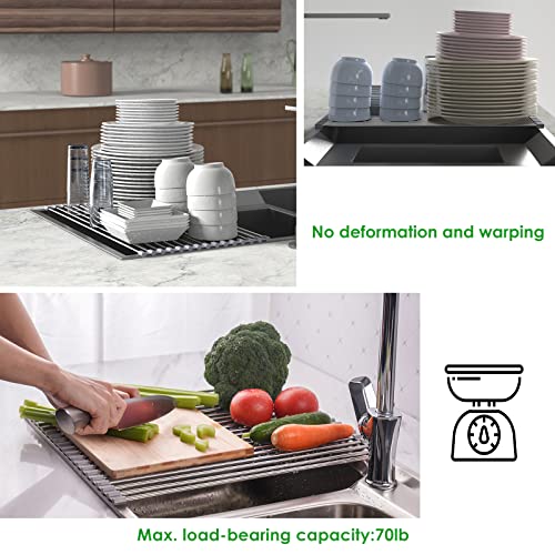 Tomorotec Roll Up Dish Drying Rack Over Sink, SUS304 Steel, 17.7x11.5,Gray