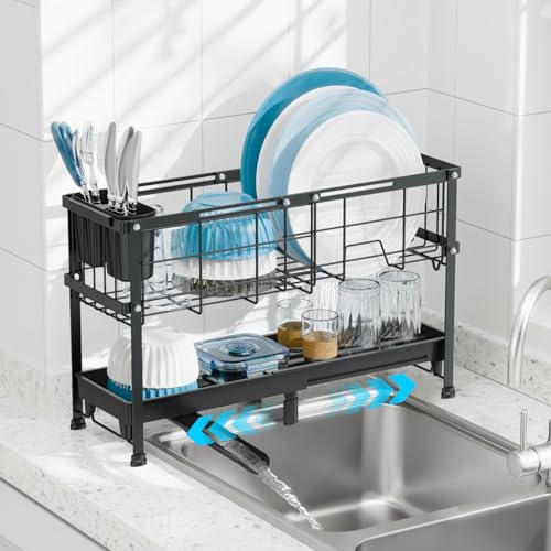 GSlife Narrow 2 Tier Dish Drying Rack - Expandable for Small Kitchens & RVs