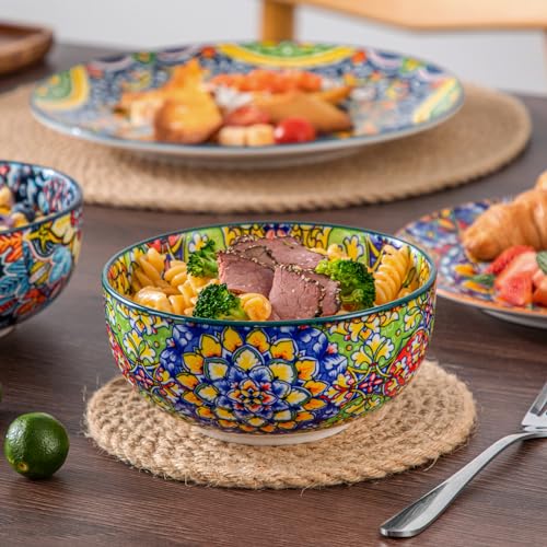 vancasso 12 Pieces Dinnerware Sets, Plates and Bowls Set, Porcelain Dishes Set for 4, Microwave and Dishwasher Safe, Scratch Resistant, Bohemian Style Dining Ware Service for 4, Series SIMI
