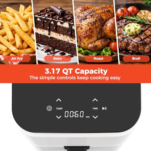 NEWBULIG Air Fryer, Compact Digital 3 Qt Airfryer with Nonstick Plate & Dishwasher Safe Basket, Quick Easy Meals, Features Auto Shutoff and Simple Touchscreen, Ideal for Small Spaces