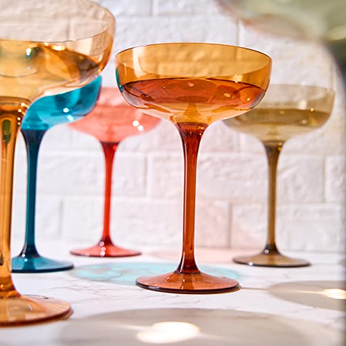 Plastic Acrylic Shatterproof Martini, Margarita, Champagne & Cocktail Unbreakable Glasses, Large Coupe Glasses 15oz, 6 Set, Tritan European Design Drinkware, BPA-free,Reusable, Pool, Indoor & Outdoor