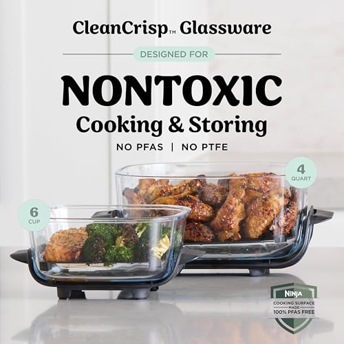 Ninja Crispi 4-in-1 Glass Air Fryer | With Non-Toxic 4QT & 6-Cup Glass Containers & Lids | Microwave, Freezer, Dishwasher Safe | 450°F Max Temp |1500 Watt | Green | FN101SG