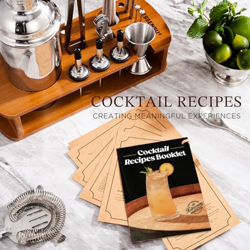 KITESSENSU Cocktail Shaker Set Bartender Kit with Stand | Bar Set Drink Mixer Set with All Essential Accessory Tools: Martini Shaker, Jigger, Strainer, Mixer Spoon, Muddler, Liquor Pourers |Silver