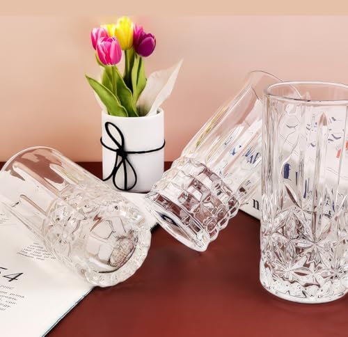 MQMCPDS Highball Glasses Collins Tall Drinking Beverage Set of 6, 15 oz Large Capacity Premium Crystal Glassware, Heavy Base Glass Tumbler for Cocktails, Water, Beer, Mojito, Iced Coffee