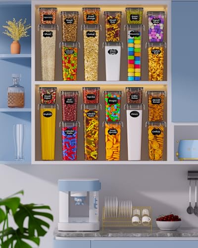 Airtight Food Storage Containers with Lids, 24 PCS Kitchen and Pantry Organization Canisters, BPA-Free, PVC-Free, Food-grade Plastic Leak-proof Jars for Cereal, Flour, Sugar, Extra 24 Labels & Marker