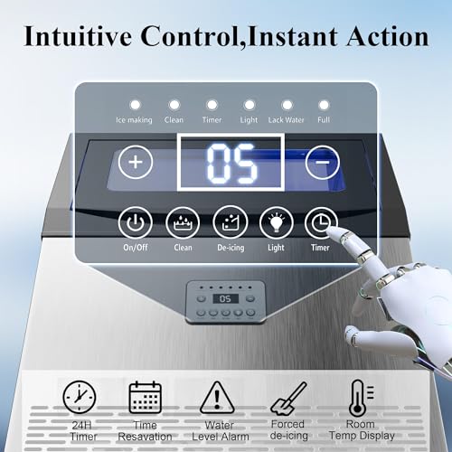 Commercial Ice Maker,110 lbs/24H,50 Cubes in 14 Mins,Stainless Steel Ice Machine with 33 Lbs Storage Capacity,Water Filter,Self-Cleaning,Under Counter/Freestanding Ice Maker for Restaurant,Cafe,Home