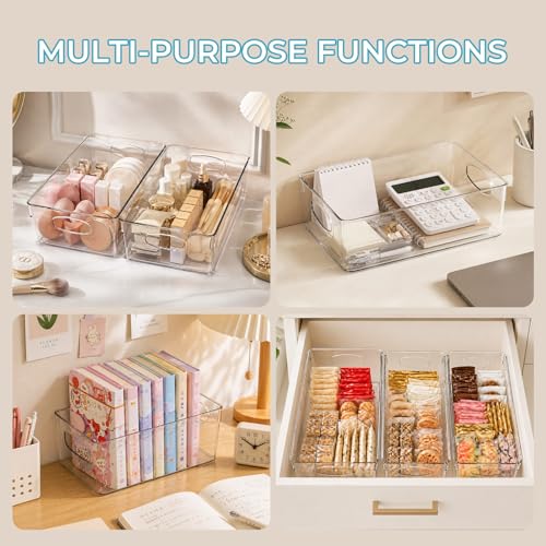 UFORU 10 Pack Clear Pantry Organizers and Storage, Stackable Plastic Storage Bins with Handles, Clear Storage Bins for Kitchen, Fridge, Freezer, Cabinet and Containers for Pantry Organization