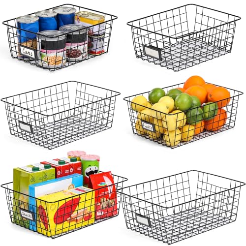 6 Pack Wire Baskets for Pantry Organization and Storage, Kitchen Organizer, 2 XXLarge & 2 XLarge & 2 Large