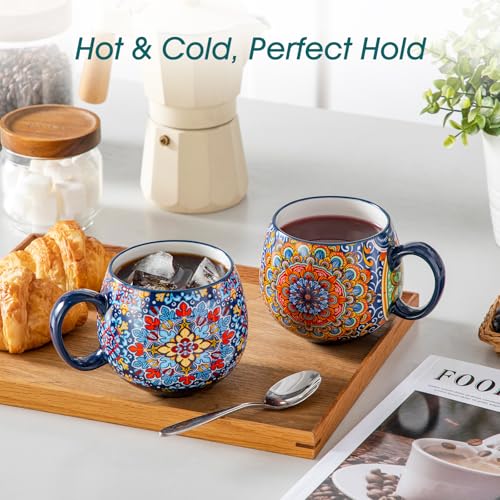 vancasso Coffee Mugs Set of 6, Coffee Cups Ceramic 18oz, Porcelain Coffee Mugs for Cappuccino, Latte, Espresso, Colorful Coffee Mugs with Handle, Rounded Boho Mugs, Microwave & Dishwasher Safe
