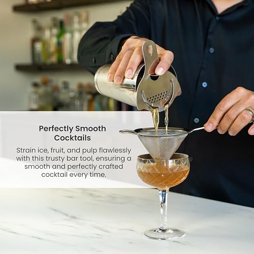 A Bar Above Black Fine Mesh Cocktail Strainer - Professional Double Straining Tool for Bartenders & Home Bar, 304 Stainless Steel Conical Sieve for Cocktails, Tea, Coffee & Kitchen Use