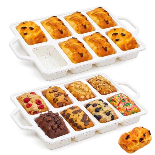 Vinino 2 Pack Mini Silicone Loaf Pans, 8-Cavity Metal Reinforced Frame Pans