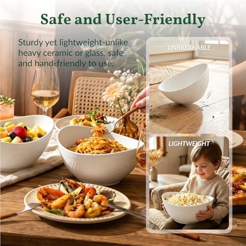 Homienly 9.6 inch Serving Bowls, Large Serving Dishes for Wedding Parties, 60 Oz for Salad, Side Dishes, Pasta, Oval Shape, Microwave & Dishwasher Safe, Set of 4, White