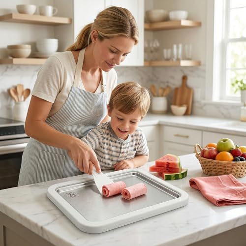 Instant Ice Cream Maker, Rolled Ice Cream Maker, Soft Serve Ice Cream Maker – Perfect for Ice Cream, Frozen Yogurt & More! Food-Grade Stainless Steel Ice Cream Roll Machine for Home Use (White)