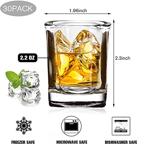 Vivimee 30 Pack Heavy Base Shot Glasses Bulk, 2.2 oz Square Shot Glass Set, Clear Espresso Shot Glass, Small Whiskey Shot Glasses for Vodka, Whiskey, Tequila, Espressos, Spirits & Liquors