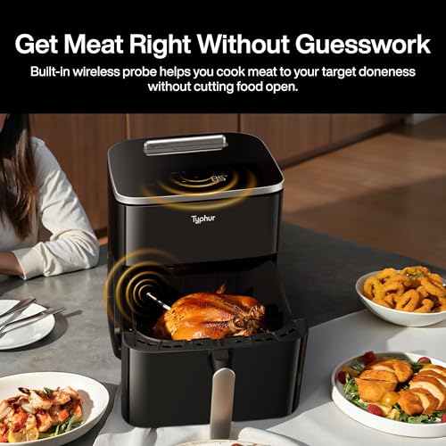 Typhur Sync 8QT AI Smart Air Fryer with Built-in Wireless Meat Thermometer, 9-in-1 XL Non Toxic Ceramic Airfryer, 450°F Max, Cooks 6lb Whole Chicken, Quiet & Dishwasher Safe, 120V