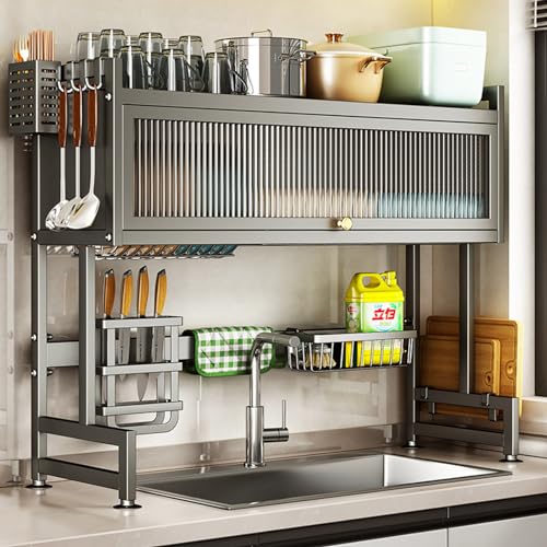 Hdrriozu Over the Sink Dish Drainer Drying Rack 3 Tier with Cover