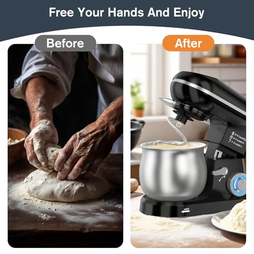 Electric Stand Mixer with 5.3 Quart, Cake Mixer with Stainless Steel Bowl and Stand, Kitchen Mixer Tilt-Head Design Includes Dough Hook, Whisk & Beater - Great for Baking Bread, Cakes, Cookies