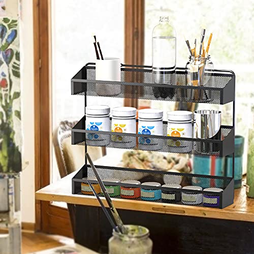 AULEDIO 2 Pack Spice Rack Organizer, 3 Tier Counter-top Stand or Wall Mounted Storage Rack Hanging Shelf for Kitchen Cabinet, Cupboard, Pantry Door Bathroom Shower Cosmetic (Black)