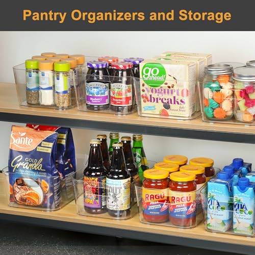 Heyuzb Pantry Organizers and Storage, 12 Pack Clear Plastic Storage Bins for Freezer, Multi-Use Organizer Bins for Kitchen, Office, Fridge, Cabinet and Shelf Organizing