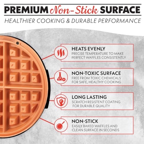 Gourmia Belgian Waffle Maker – Adjustable Browning Control, Nonstick Plates, Ready & Power Indicator Lights, Compact Upright Storage, Cool-Touch Handle