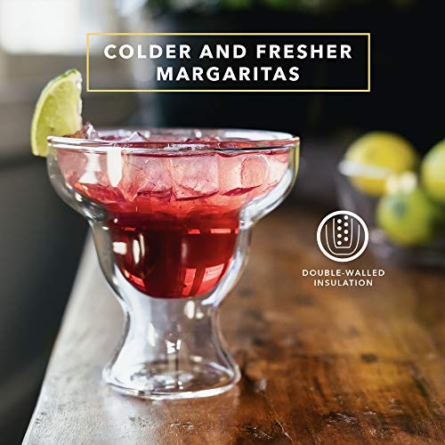 Dragon Glassware Margarita Glasses - 12 oz Clear Double Wall Stemless Margarita Glasses Set of 2 - Insulated Barware Set to Keep Beverages Hot or Cold Longer