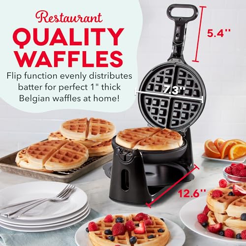 Dash Flip Belgian Waffle Maker - 6.5" Nonstick Surface - Rotating Belgian Waffle Maker with Quick Heat-Up System for Easy Breakfasts - Supports Multi-Use - Black