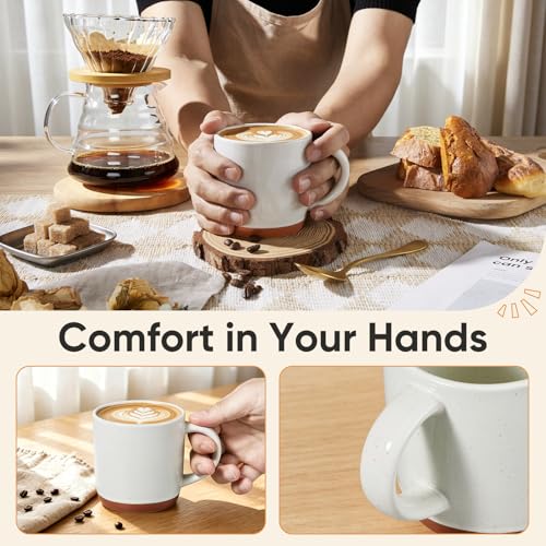 E-far Ceramic Coffee Mug Set of 4, 12oz Stoneware Coffee Cup with Handle, Porcelain Tea Cups, Modern Farmhouse Latte Mug Gift Set for Women & Men, Microwave Safe, Speckled White