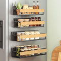 SONGMICS Magnetic Bamboo Spice Rack for Refrigerator, 4 Pack, 2 Large and 2 Small Kitchen Magnetic Shelves for Washing Machine, Spice Organizers, No Drilling Needed, Ink Black UKCS062BH01