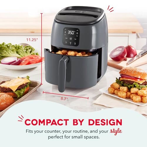 Dash Tasti-Crisp™ Digital Air Fryer – 2.6 Quart Small Compact Mini Air Fryer for French Fries, Nuggets & More, 1-2 People, Auto Shut Off, Adjustable Temp, Dishwasher Safe Parts - Grey