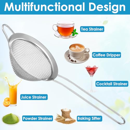 20 Pack Stainless Steel Cocktail Strainers - 3.2" Silver Cone Shaped Bar Strainers for Tea, Coffee, Drinks, Long Handle Kitchen & Bar Tool