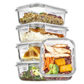 Vtopmart 5Pack 22oz Glass Storage Containers with Lids, Glass Meal Prep Food Container Sets with Snap Airtight Lid for Microwave, Oven, Freezer and Dishwasher, Grey