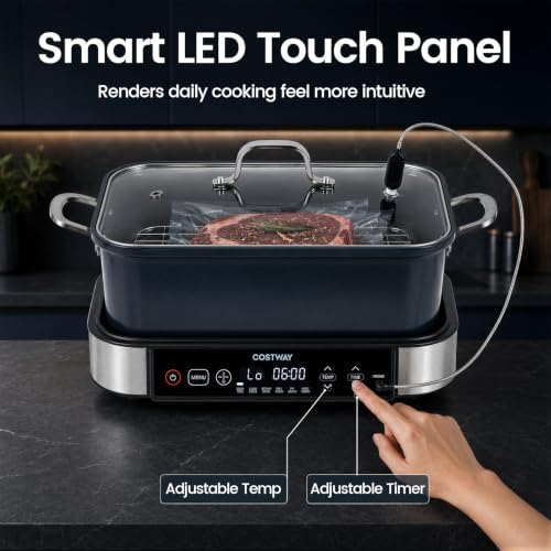 COSTWAY 6-in-1 Programmable Slow Cooker with Sous Vide, 6.8 Quart, Steam, Fry, Rice & Keep Warm Functions, Adjustable Timer & Temp Control, Nonstick Removable Pot, Dishwasher Safe Parts