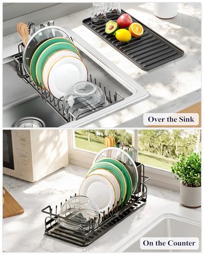 Kitsure Expandable Dish Rack for Kitchen Counter, Medium, Black