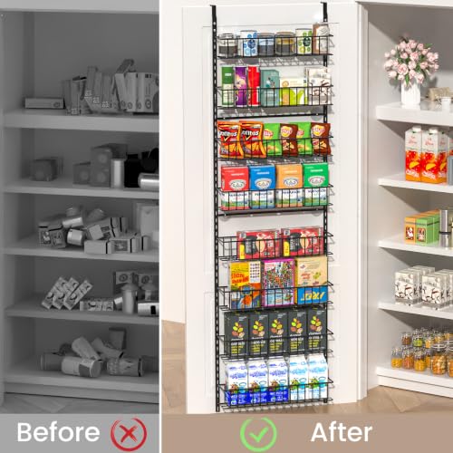 ElegantArray 8-Tier Pantry Door Oragnizer, Over The Door Pantry Organizer Rack and Storage, Hanging Spice Rack Shelves Door, Home Office Laundry Room Bathroom & Kitchen Organization Essentials Metal