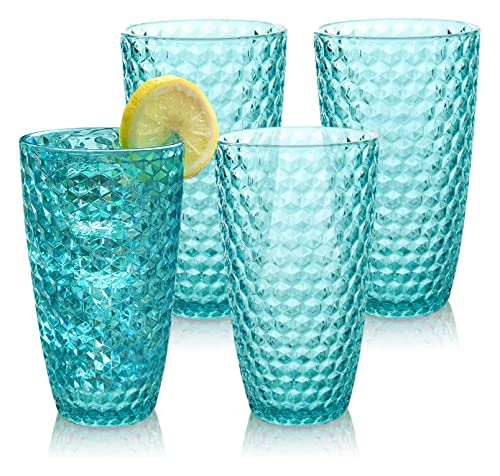 BELLAFORTE Shatterproof Tritan Plastic Tall Tumbler, Set of 4, 19oz - Laguna Beach Drinking Glasses - Unbreakable Tritan Drinking Glasses for Parties - BPA Free - Blue