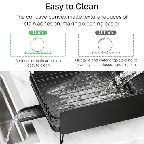 SNTD Dish Drying Rack - Large Dish Racks for Kitchen Counter, Expandable Dish Drainers with Cutlery Holder Stainless Steel Rustproof, Black