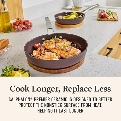 Calphalon Premier Ceramic Nonstick 8 Piece Cookware Set, Durable Pots and Pans for Everyday Cooking, Long Lasting PFAS-Free Kitchen Set, Dishwasher Safe, Fond