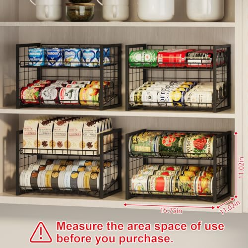 X-cosrack 2 Packs Stackable Can Rack Organizer for Pantry, 2-Tier Sturdy Adjustable Pantry Can Storage Organizer for Canned Food Can Goods, Kitchen Can Dispenser Holder for Soda Drinks Snack, Black