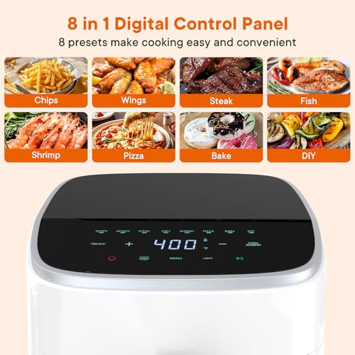 KMFurnila Air Fryer 4QT, Compact Airfryer with Interior Light and Easy View Window, 8 Custom Cooking Presets & Digital Touchscreen, Nonstick Basket for Air Fry, Roast, Broil, Reheat, Dishwasher Safe