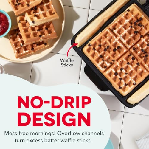 DASH No-Drip Waffle Maker: Waffle Iron 1200W + Waffle Maker Machine For Waffles, Hash Browns, or Any Breakfast, Lunch, & Snacks with Easy Clean, Non-Stick + Mess Free Sides - Aqua