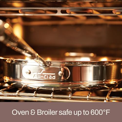 All-Clad Copper Core 5-Ply Stainless Steel Sauté Pan with Steel Lid 5 Quart Induction Oven Broiler Safe 600F Pots and Pans, Cookware Silver