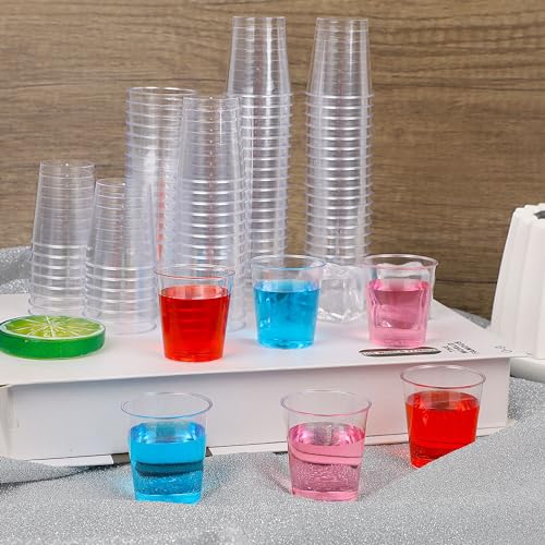 Zcaukya 500 Shot Glasses, 1oz Clear Plastic Disposable Hard Cups, Mini Cups Great Container for Sauce, Sample Tasting, Jello Shots, Pudding