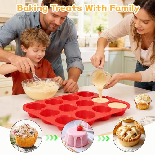 CAKETIME 12 Cups Silicone Muffin Pan - Nonstick Cupcake Pan 1 Pack Regular Size Silicone Mold for Baking