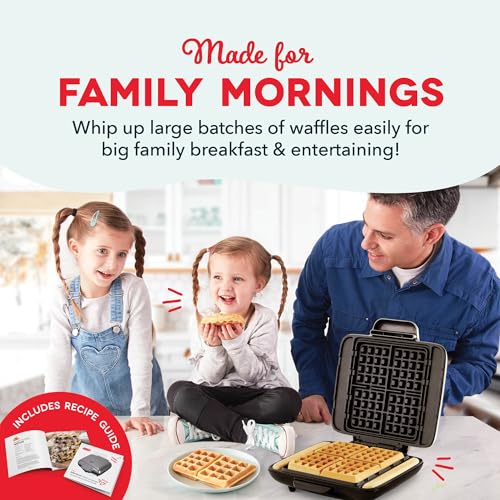 Dash No-Drip Waffle Maker - Makes Four Waffles at Once for Hassle-Free Breakfasts - Dual Nonstick Heating Plates & Quick Heat-Up System - Easy-Release Surface - Silver
