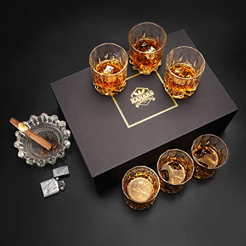 KANARS Whiskey Glasses Set of 6 with Elegant Gift Box,10 Oz Premium Old Fashioned Crystal Glass Tumbler for Liquor, Scotch, Cocktail or Bourbon Drinking, Gifts for Birthday Thanksgiving Father's Day
