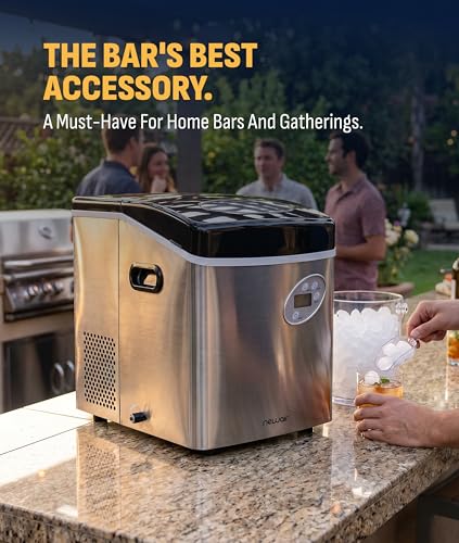 NewAir 50 lb. Countertop Ice Maker | Portable Bullet Ice Machine | 12 Cubes in 7 Minutes, 3 Ice Sizes | Stainless Steel, Self-Cleaning, BPA-Free