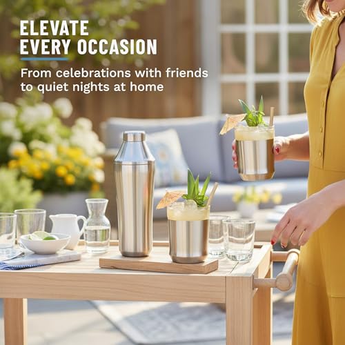 Elevated Craft Hybrid Cocktail Shaker - Premium Vacuum Insulated Stainless Steel Cocktail Shaker - Innovative Measuring System - Martini Shaker for the Home Bartender - 28oz Total Volume